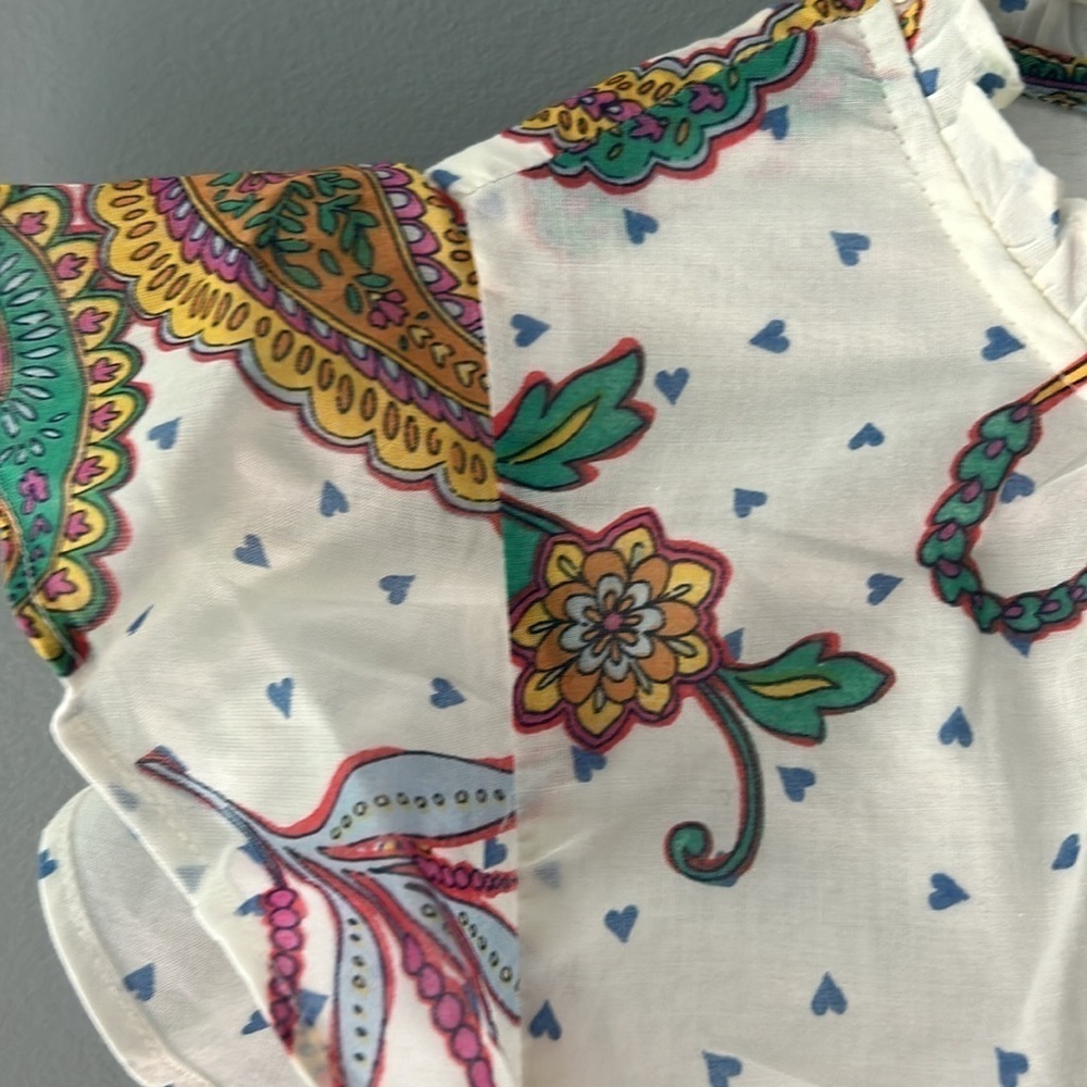 Talbots Size Medium Ruffle Shoulder Cotton Floral Paisley Blouse Top - Picture 4 of 5